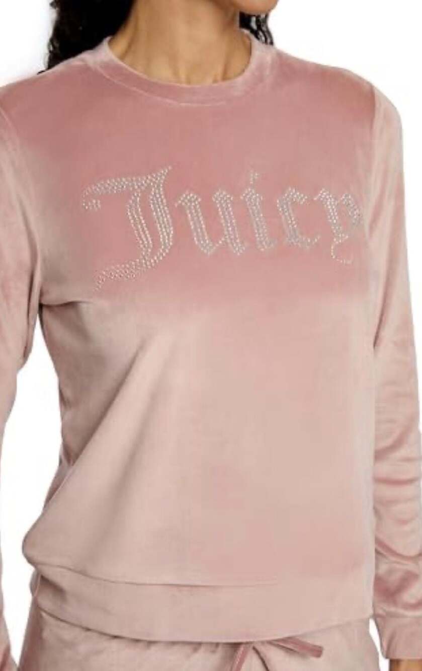 Juicy Couture Pink Velour Rhinestone Sleepwear Long Sleeve Top Size L